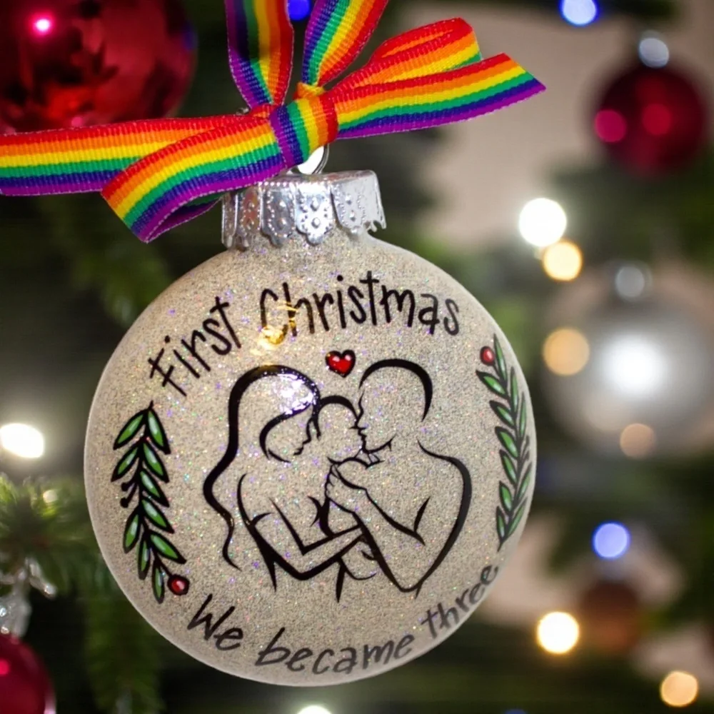 “Our First Christmas as a Family of Three” Personalized Ornament | Hand-Painted